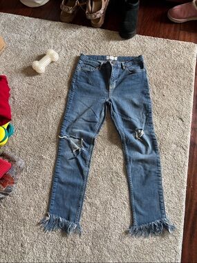 Free People Distressed High-Rise Women's Jeans in Medium Blue